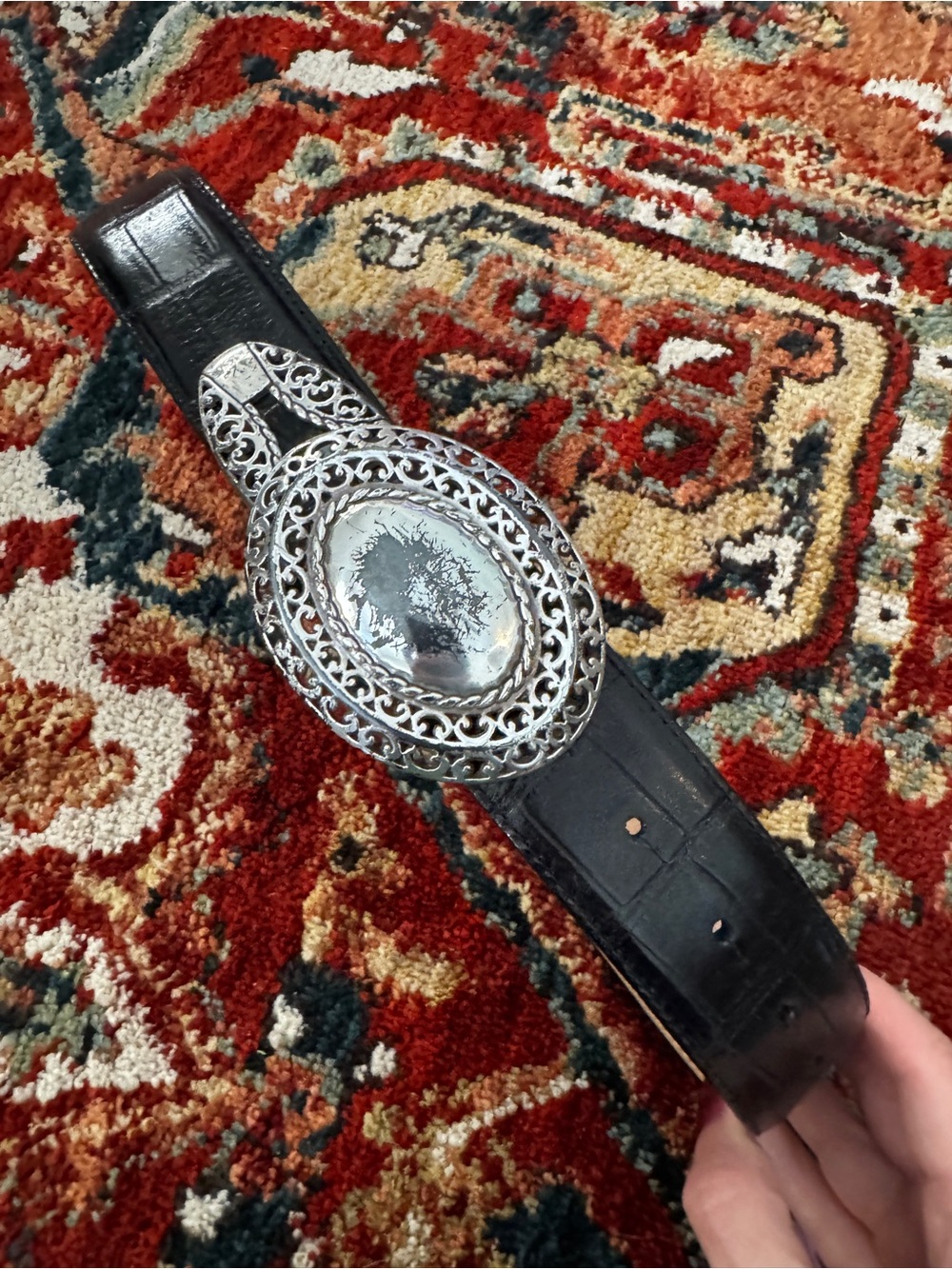 Brighton 90s large silver western buckle leather belt